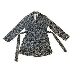 Vertigo Paris Womens Trench Coat Giraffe Print Belted M Animal Bold Transitional